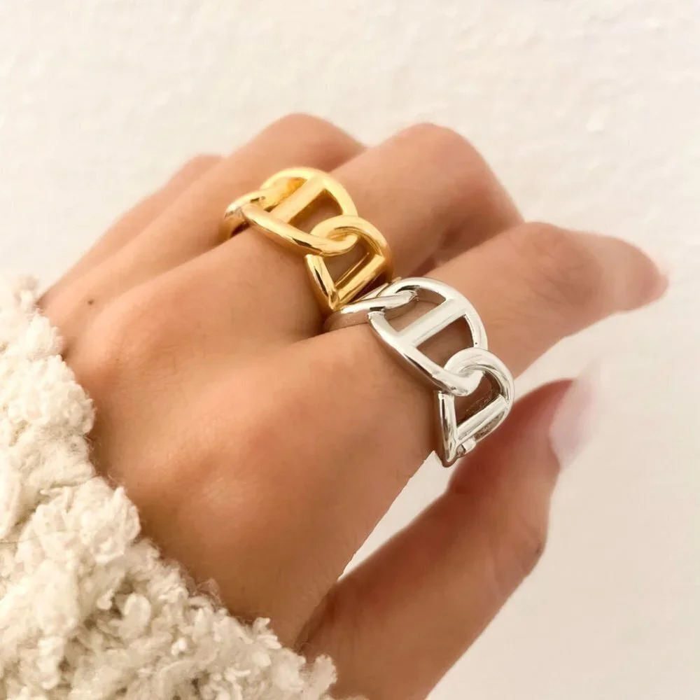 925 Sterling Silver Chunky Ring Thick Bold Chain Link Ring